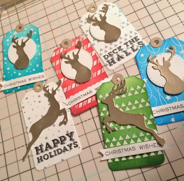 Stamped and Distress Ink Christmas Tags